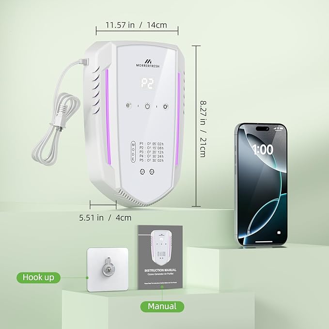 Cat Litter Deodorizer & Pet Odor Eliminator for Home, Ozone Air Purifier Plug in for Strong Dog Poof, Litter Box Deodorizer with 5 Mode for Smoke, Wardrobe, Garage, Car
