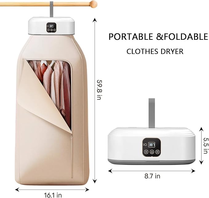 Portable Dryer-Foldable Dryer-With Remote Control Mini Dryer- Great For Travel, RV, Home, Apartment-Electric Dryers Fast And Efficient Drying And Easy To Use And Store, White