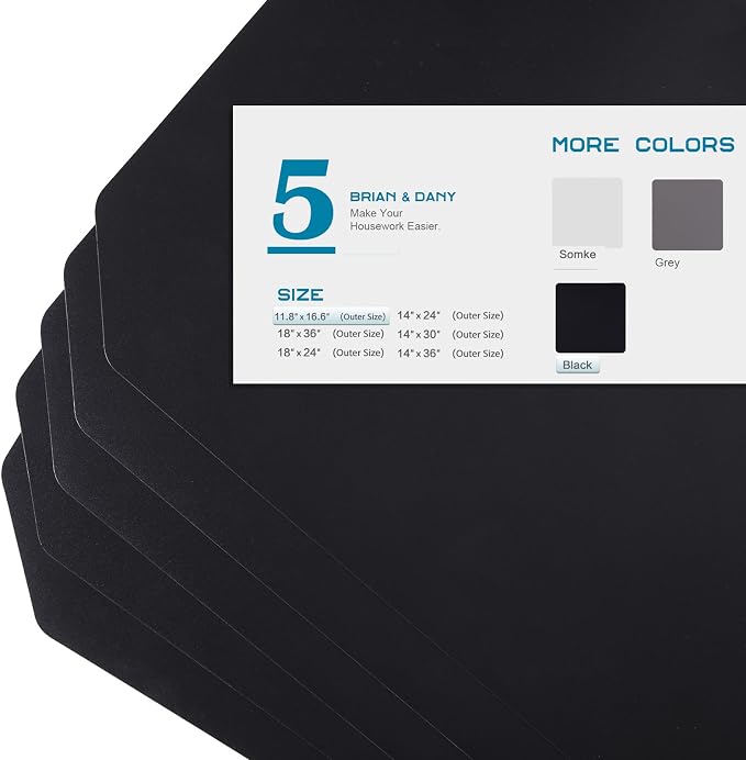 BRIAN & DANY Wire Shelf Liner 11.8" X 16.6", Heavy Duty Shelf Liners for Wire Shelving, Waterproof Protector Mats, Set of 5, Black