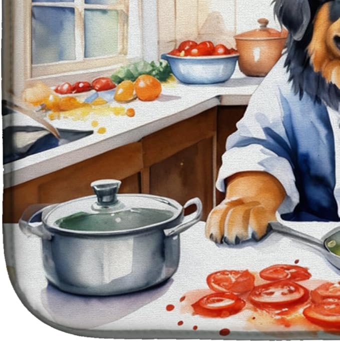 Caroline's Treasures DAC6332DDM Tibetan Mastiff The Chef Dish Drying Mat Absorbent Dish Drying Mat Pad for Kitchen Counter Dish Drainer Mat for Countertop, 14 x 21", Multicolor