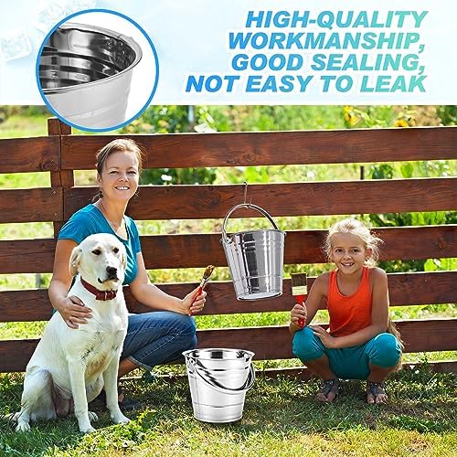 Hicarer 6 Pcs 4.2 Quart Stainless Steel Dog Water Bucket, Heavy Duty Stainless Steel Easy Clean Bucket Water Pails for Dogs Pets, for Kennels Farms Fences Cages Home