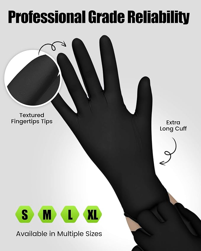 TREEGO 6 Mil Black Nitrile Gloves Medium – Heavy Duty Disposable Latex & Powder Free, Chemical Resistant, Textured Grip for Automotive, Industrial, and Cleaning – 100 Count