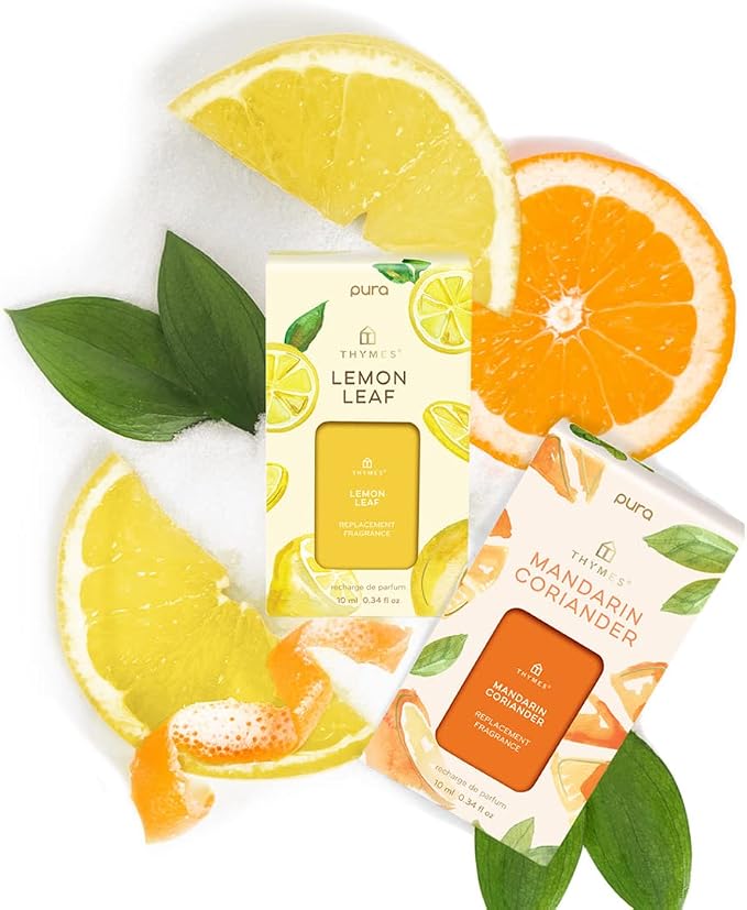 Thymes Pura Refills – 2 Pack of Oil Diffuser Scents, Long-Lasting Diffuser Refills, Premium Home Fragrance, Citrus Notes of Lemon Verbena, Dewey Leaves & Bergamot (Lime Leaf, Pack of 2)