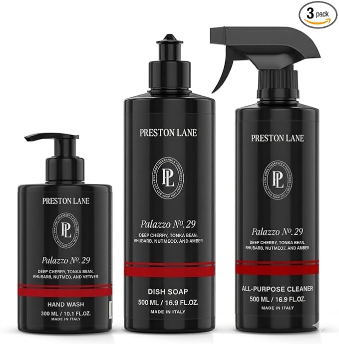 Preston Lane Luxury Kitchen Set – Hand Wash, Dish Soap & All-Purpose Cleaner | Plant-Powered Cleaning Essentials Bundle with Fine Italian Fragrance, Palazzo No. 29 Scent