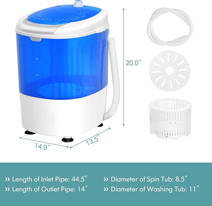 Mini Portable Washing Machine, 5.5 LBS Capacity Washer Machine and Spinner Combo with Spin Tub & Drain Hose, Small Semi-automatic Portable Washer for Apartment Dorm RV (Blue)