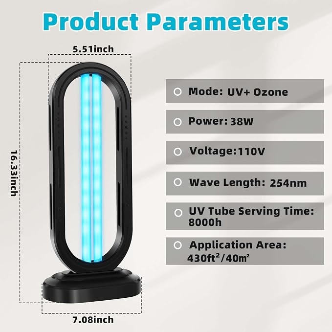 Feefir UV Light Sanitizer,UVC Home Disinfection Device 4-Speed Timing and Remote Control,UVO Light,UV Lamp for Whole Room