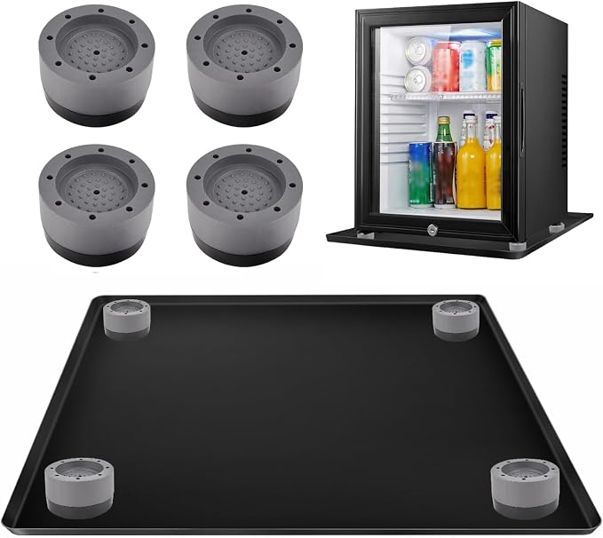 Mini Fridge Silicone Mat with 4 Base Raisers, 24'' x 24'' Under Refrigerator Mat Mini Fridge Drip Tray Reusable Floor Protection, Non-Slip Refrigerator Carpets for Fridge, Washing Machine, Dishwashers