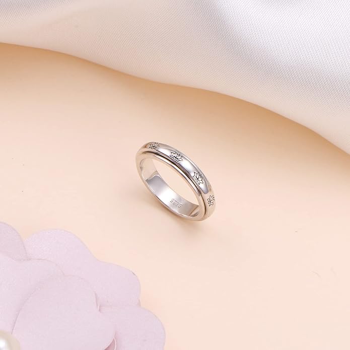 S925 Sterling Silver Spinner Fidget Anxiety Worry Relieving Boredom ADHD Autism Band Rings