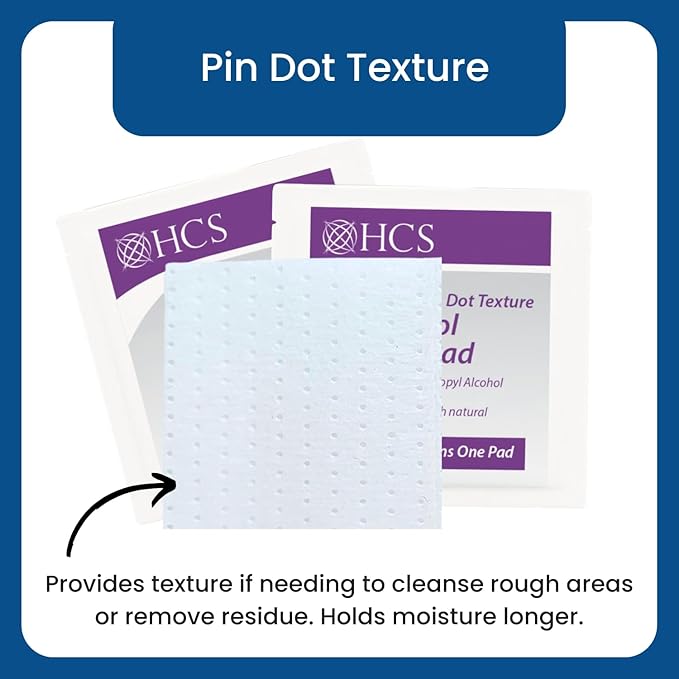 HCS Large Alcohol Prep Pads - 70% Isopropyl Alcohol Wipes, Individually Wrapped - 2 ply, Textured, Sterile Skin Prep Swabs (400/Box)