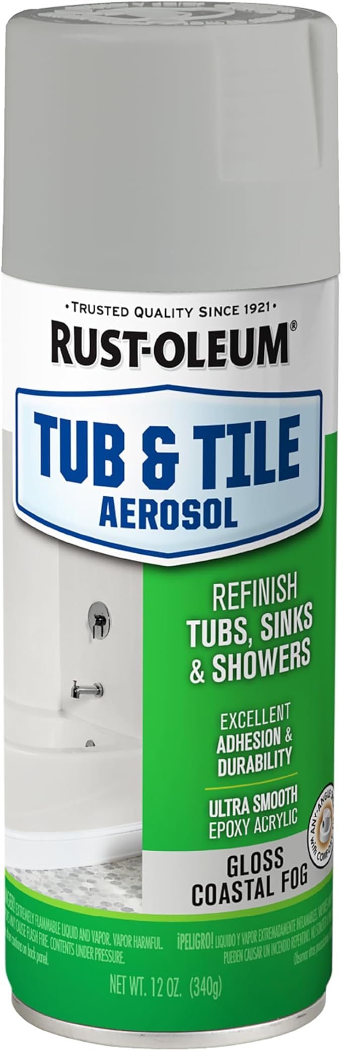 Rust-Oleum 385291 Specialty Tub & Tile Spray Paint, 12 oz, Gloss Coastal Fog