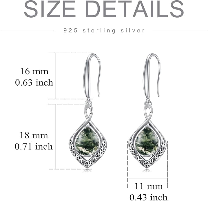 PELOVNY Celtic Knot Filigree Earrings for Women 925 Sterling Silver Moss Agate/Birthstone Infinity Earrings Birthday Christmas Jewelry Gifts for Mom Daughter Wife Sister