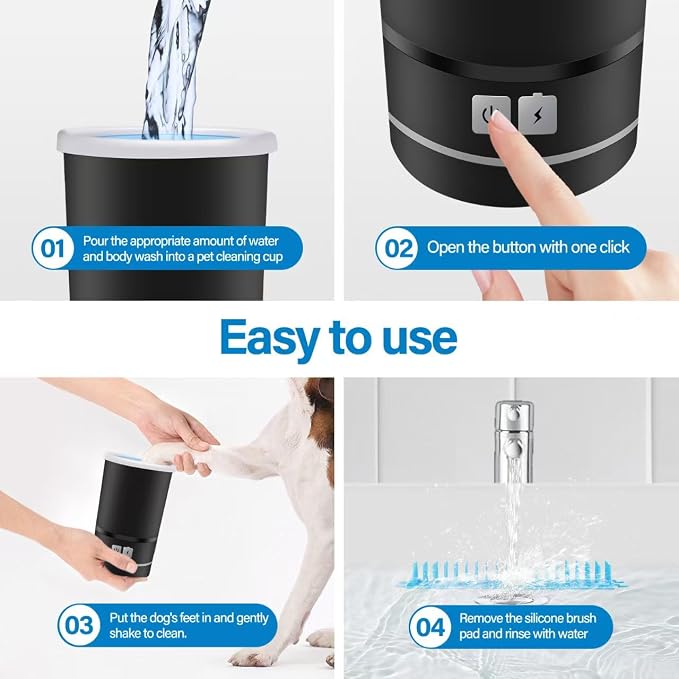 Rechargeable Automatic Dog Paw Cleaner, White - Portable Pet Paw Washer Cup with Soft Silicone Brush, 7.4V High Power, Suitable for Small to Medium Dog and Cat Grooming（Black)
