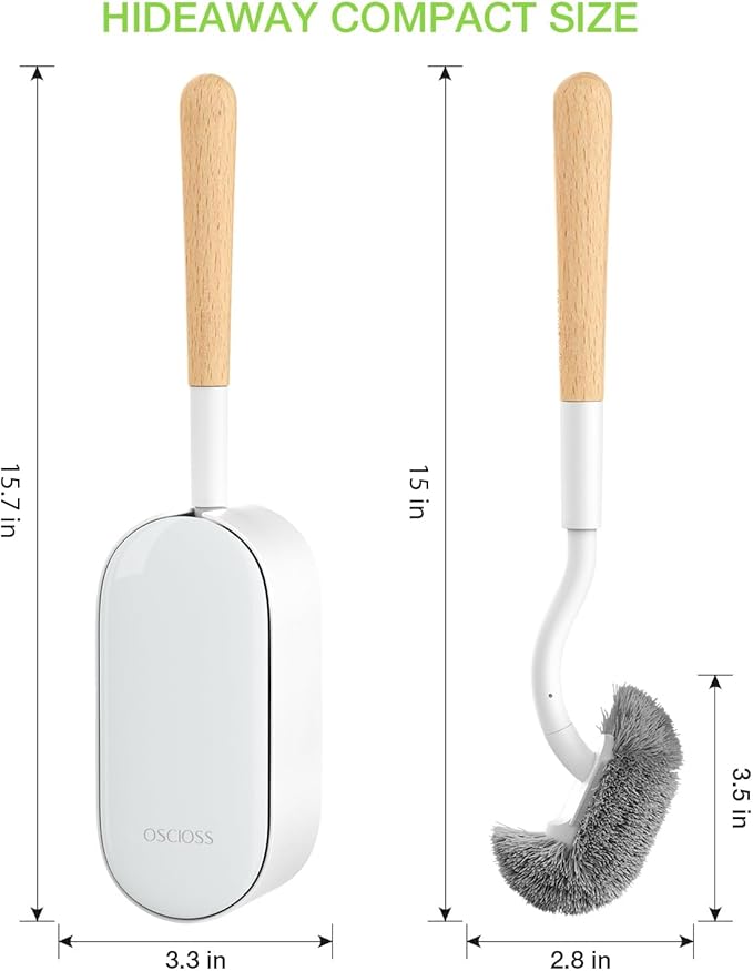 Wooden Toilet Brush, OSCIOSS Toilet Brush and Holder Set with Ergonomic Design, Compact Size, Durable Bristles, Bamboo RV Toilet Cleaner & Holder for Bathroom