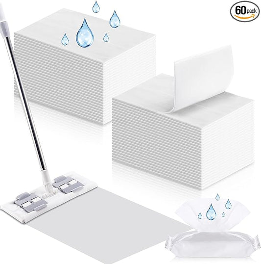 FillTouch 60 Counts Sweeper Wet Mopping Cloths Compatible with Swiffer 17.7'' x 11.8'' Large Wet Mop Pads Refills XL Disposable Floor Wipes Duster for Sweeping Scrubbing Cleaning Wood Hardwood Tile