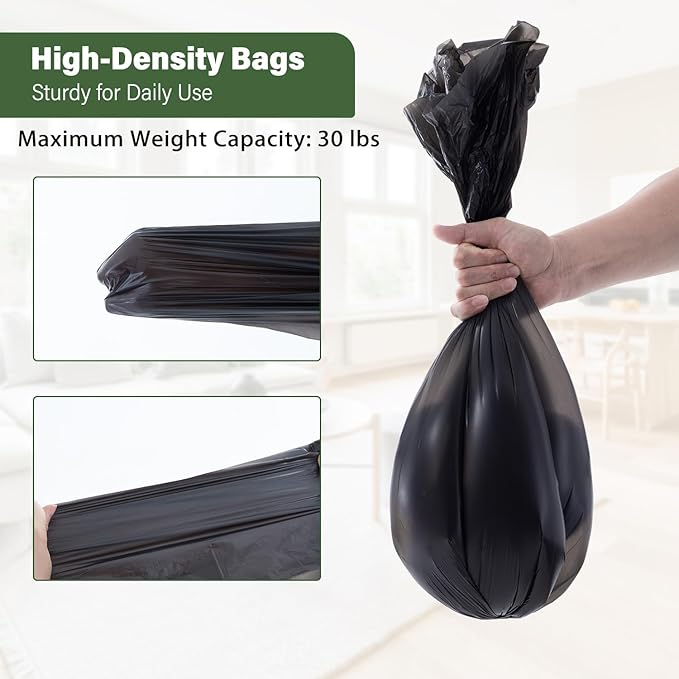 Jaoul Trash Bags 8 Gallon, Strong Tear & Leak Resistant Medium Garbage Bags, 0.97 Mil Extra Strong Trash Bags for 30 Liter Trash Can, Suitable for Kitchen, Bathroom, Restroom, Car, Black, 100 Counts