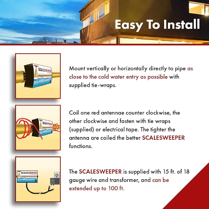 Whole House Electronic Water Descaler & Hard Water Conditioner – Salt-Free Scale Prevention, Reduces Limescale & Protects Pipes, Appliances, Water Heater
