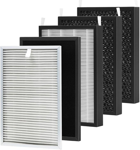 Replacement Filters Set Compatible with Nuwave OxyPure Models 47001, 47002, 47003, 47004 Air Cleaner Purifier with 1pcs SS Pre-filter, 1pcs Ozone Removal Filter & 3pcs HEPA/Carbon Filters