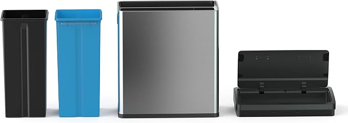 Step N' Sort Motion Sensor Trash Can (60L) – Touchless Stainless Steel Kitchen Garbage & Recycling Bin with Dual Compartments, Soft-Close Lid & Fingerprint-Proof Finish