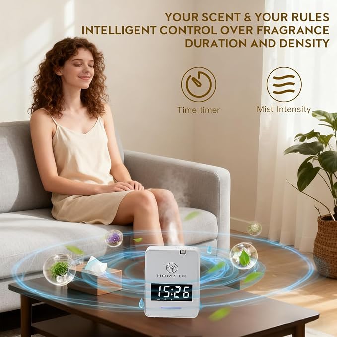Smart HVAC Scent Machine, Covers 3000 Sq.Ft, Oil Level Monitoring | 300ML Waterless Essential Oil Diffuser, Cold Air Tech, Built-in Clock, for Home, Hotel, Office, Shopping Mall