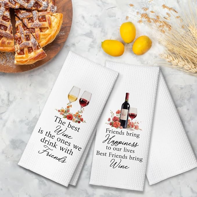 Friends Bring Happiness to Our Lives Kitchen Towels 2 Pack, Towels Set for Friendship Gifts, Bestie Gifts Kitchen Bathroom Decor, Christmas Birthday Gifts for Men Neighbor Mom Friends