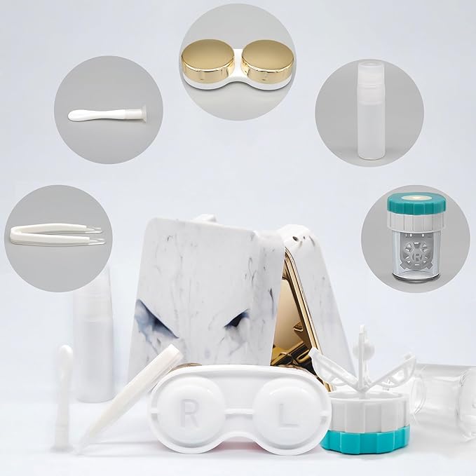 Vastsoon Contact Lens Case with Cleaner Washer, Portable Cute Eye Contacts Colored Lenses Applicator Remover Tool Kit with Mirror Solution Bottle Travel Size for Daily Outdoor Use(Square, Gold)