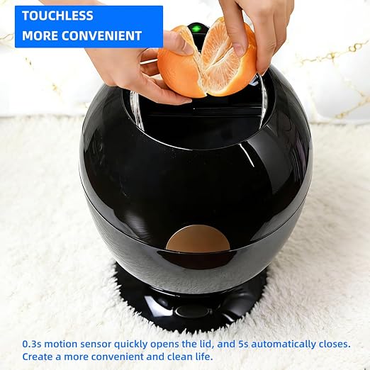 Automatic Motion Sensor Trash Can, 2.6 Gallon/10L Small Cute Garbage Bin with Lid, Hands-Free Silent Opening for Baby Diaper, Kids Room, Bedroom, Office, Home Decor - Modern Egg Shape (Black)