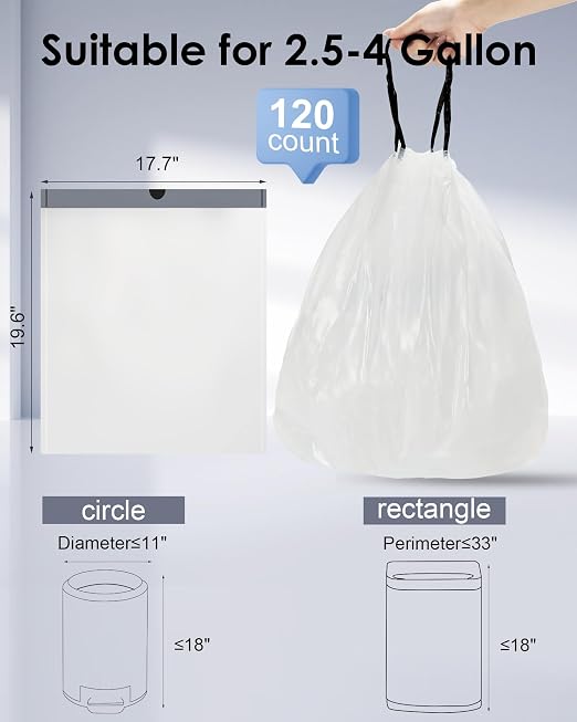 ELPHECO 2.5 Gallon + 4 Gallon Bathroom Trash Can with 120 Counts Trash Bags