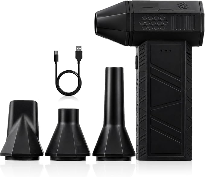 Electric Compressed Air Duster for Computers - 130,000 RPM High-Speed PC Cleaner - Portable Rechargeable Air Blower for Electronics, Keyboards, and Car Detailing - Includes 4 Nozzles