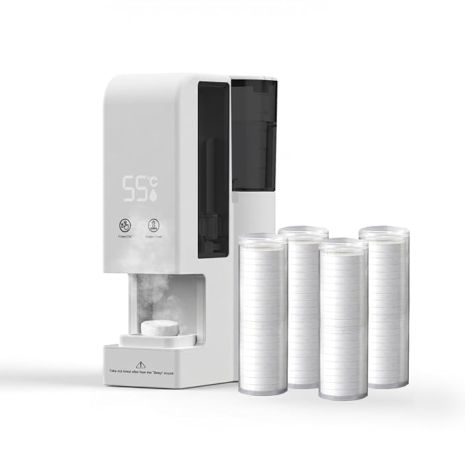 Hot Face Towel Heater Machine,5-Second Fast Automatic Disposable Towel Warmer, 55℃ Constant Temperature for Home Facial Treatments,Spa,Cleaning (Includes 80 Compressed Towels)