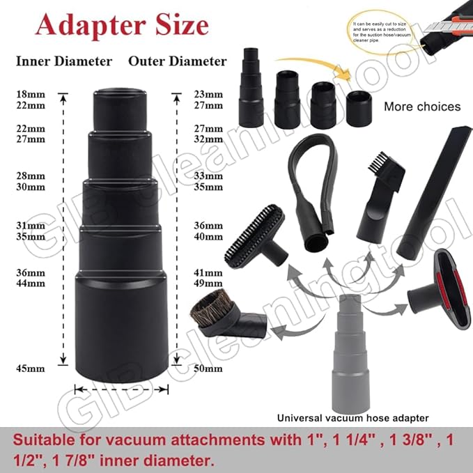 8 Pcs Vacuum Attachments for Shop Vac Accessories - 2 1/2" to 1 1/4" and 1 7/8" to 1" Universal Vacuum Hose Adapter, 1 1/4" Vacuum Floor Brush Attachment Crevice Tool Vacuum Cleaner Accessories