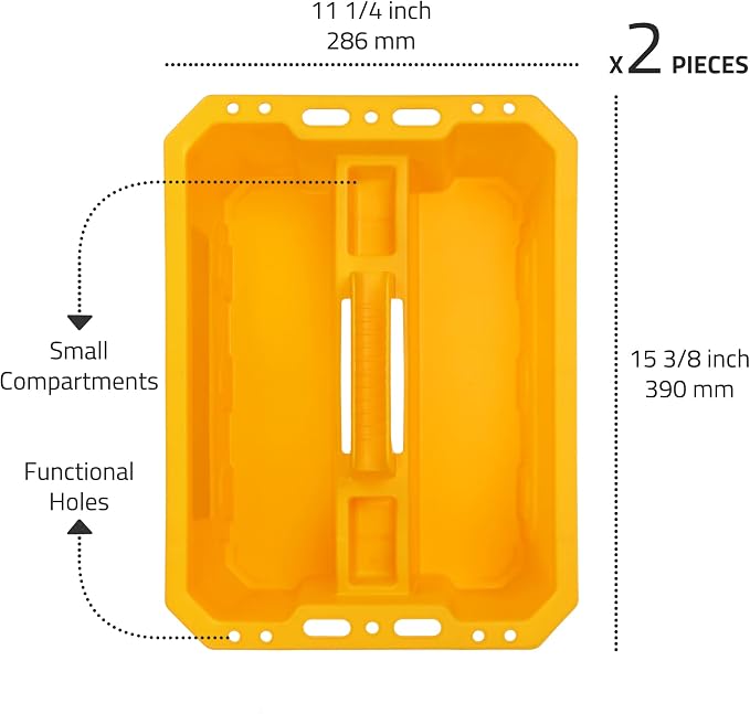 CANOPUS Storage Tray Tote with Functional Holes - 2 PCs Plastic Cleaning Caddy with Handle, Portable Caddy, Undersink Storage for Kitchen, Shoe Cleaning Box, Products Organizer, Yellow