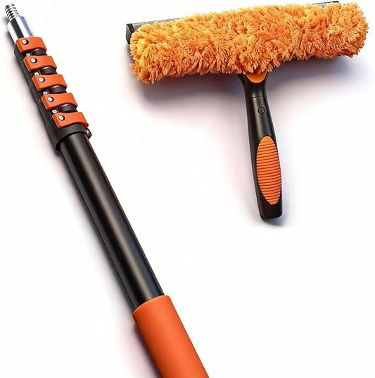 35FT Window Cleaning Kit, 2-in-1 Squeegee with 5-29FT Telescoping Pole & Flip-Lock & Screw Dual Locking, Professional Long Handle Washing Tool for High Windows