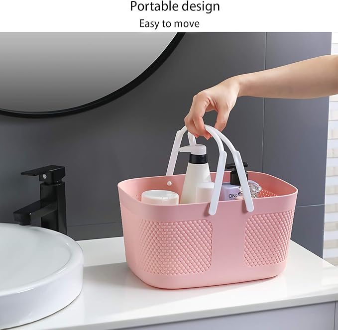 rejomiik Portable Shower Caddy Basket Plastic Cleaning Caddy Organizer Storage Tote with Handle for Bathroom, College, Dorm Room Essentials, Pink