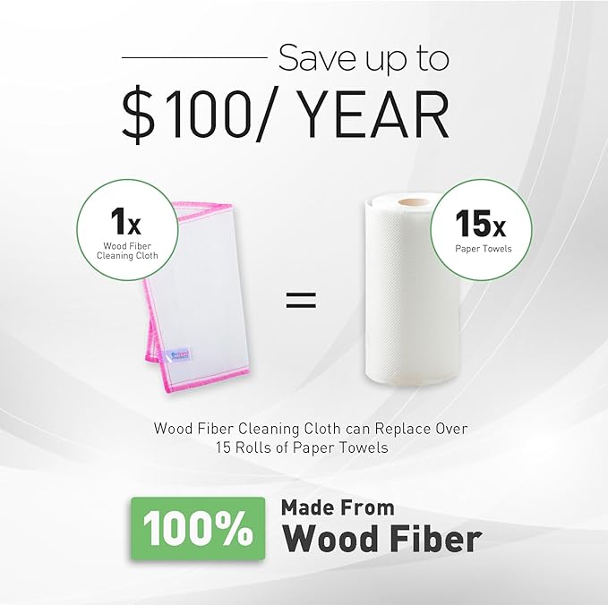 OnBrand Naturally Wood Fiber Cleaning Cloth, Microfiber Cleaning Cloths, 10 Pcs (12" x 10.7" Each), 8 Layers High-Density Super Absorbing Dish Cloths, Reusable General Kitchen Towel
