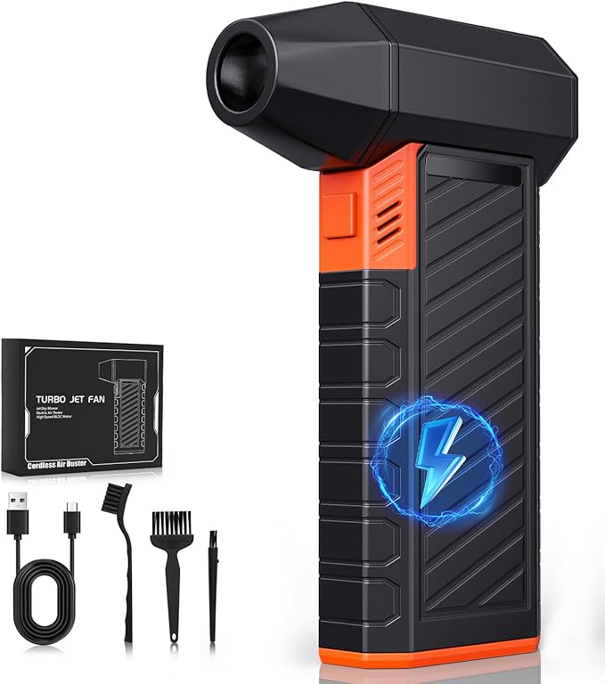 Compressed Air Duster with Rechargeable & Replaceable Battery, High-Speed Electric Air Duster, 3 Gear Adjustable Cordless Air Duster with LED Light for Computer, Keyboard, Outdoor, Home Cleaning