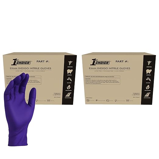 1st Choice 3 Mil Indigo Nitrile Exam Gloves Latex Free, Disposable Medical Grade, Food Prep, Tattoo, Medium, 2 Cases of 1000