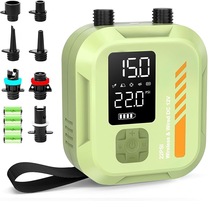 Electric Paddle Board Pump Portable, 22 PSI Rechargeable Electric SUP Air Pump, Intelligent Dual Stage Inflation & Deflation, Auto-Off, for Paddle Boards, Kayak, Kite, Tent