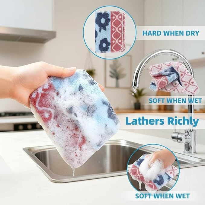 Amarelle Scrub,Eco-Friendly Reusable Dish Scrubbers for Washing Dishes,Soft Safe and Non-Scratch Scrubber, Durable Scouring Pad for Kitchen and Household Cleaning (Royal Bazaar, 5-Pack)