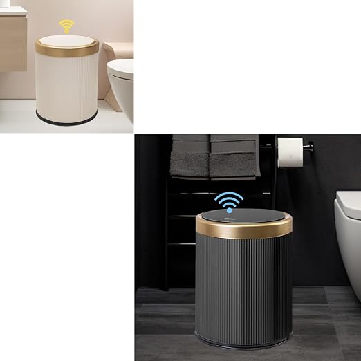 URALFA 2.8 Gallon White and 2.8 Gallon Black Motion Sensor Trash Can