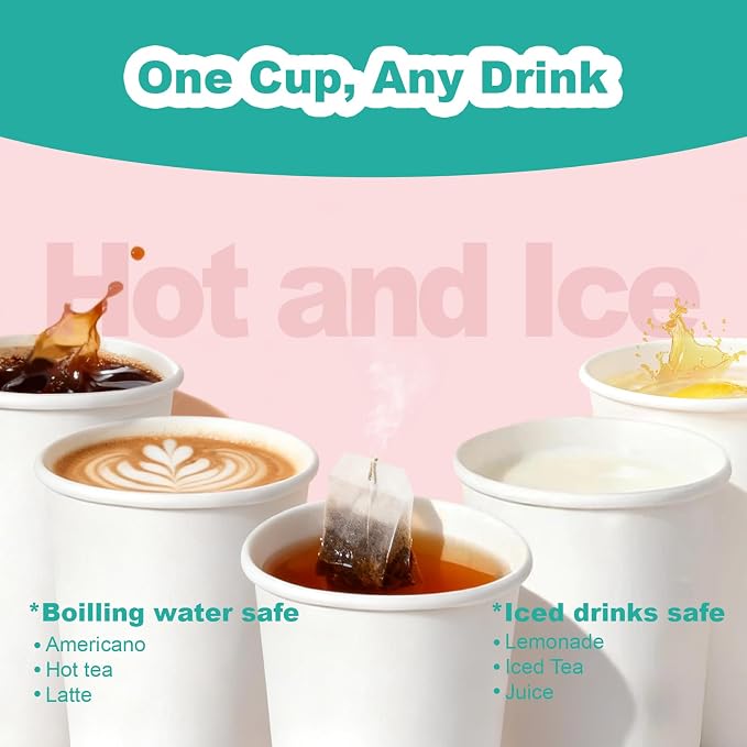 8 oz 50 Pack Disposable Coffee Cups, Bulk White Disposable Paper Cups, Coffee Cups for Hot Tea, Chocolate and Cold Drinks