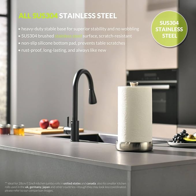 simpletome Heavy Duty Paper Towel Holder Countertop Prevent Kitchen Paper from Unraveling (Brushed Stainless Steel)
