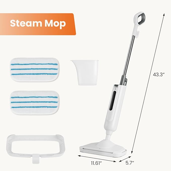 Multi-Surface Steam Mop, Lightweight Floor Cleaner for Hardwood, Tile, Laminate & Carpet with 2 Reusable Washable Pads (Green)