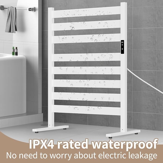 Verida Towel Warmer for Bathroom, Freestanding Heated Towel Rack with Extra-Wide 8-Bar Heating, Built-in Timer & 3-Level Temperature Control, Large White Floor Standing Rack