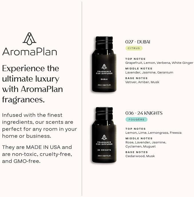 AromaPlan 5 Star Collection Plug in Diffuser (Fragrances+Sample Set Included)-Cold Air & Waterless Diffusers for Home & Office- Silent Wall Diffuser Plug in, Bluetooth App Control, 500 sq. Ft (Black)