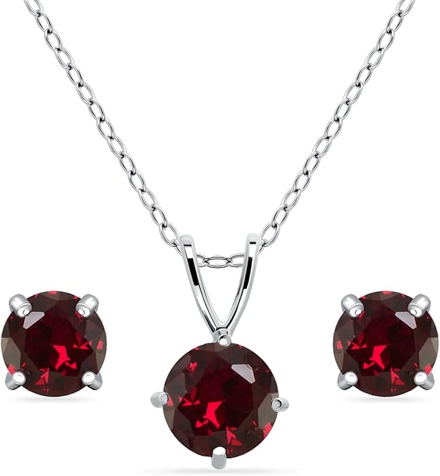 Jewelry Sets for Women, Necklace and Earring Sets for Women, Birthstone Jewelry, Genuine or Synthetic Gemstone, Round Solitaire, Pendant Necklace, Stud Earrings, Sterling Silver Jewelry or Gold Flash