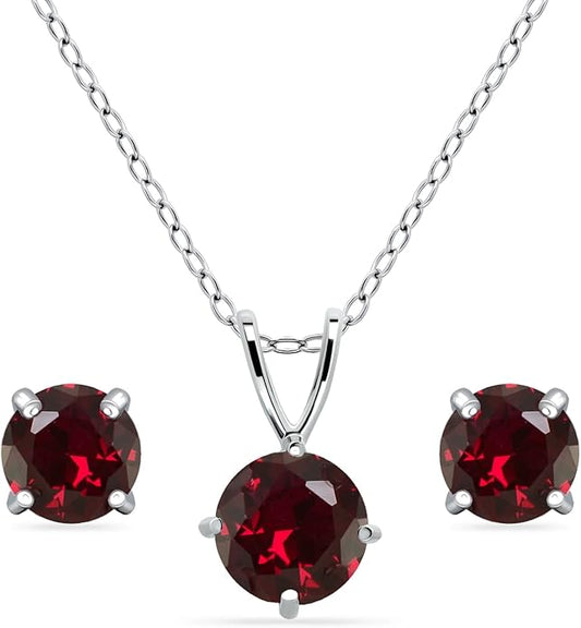 Jewelry Sets for Women, Necklace and Earring Sets for Women, Birthstone Jewelry, Genuine or Synthetic Gemstone, Round Solitaire, Pendant Necklace, Stud Earrings, Sterling Silver Jewelry or Gold Flash