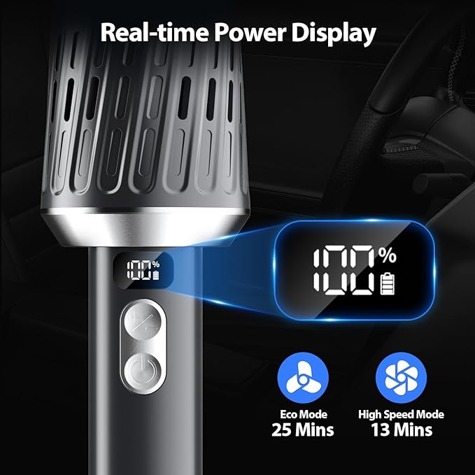 Handheld Vacuum Cordless 25000Pa Car Vacuum 3-in-1 Handheld Vacuum, Includes Smart Display and Charging Base Hand Vac Cordless Rechargeable One-Touch Empty for Home/Pet/Car (Silver)