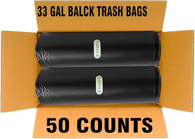 BEIDOU-PAC 33 Gallon Trash Bags, 50 Count, Black Garbage bags, Multi-purpose Trash Can Bin Liners for Home Commercial, Outdoor, Construction, Industrial, Janitorial, Municipal, Lawn, Leaf