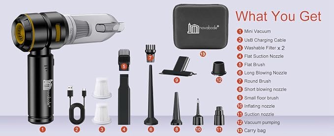 Handheld Vacuum Cordless, Car Vacuum Cleaner, Portable Mini Compressed Air Blower, Duster. Strong Suction Brushless Motor. 4-in-1 21000Pa Wireless Hand Vacuum, Type C Port, for Car, Home, Office.