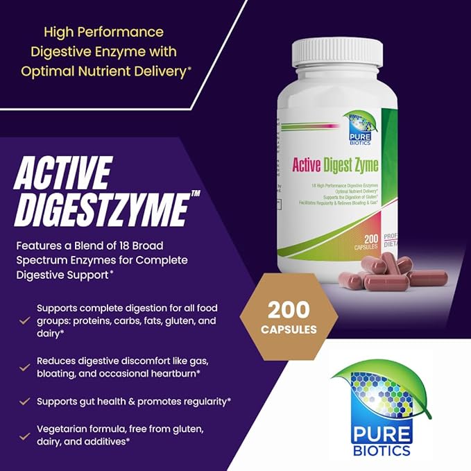 Active DigestZyme - Complete Digestive Enzyme Supplement | Bloating & Gas Relief, Gut & Pancreas Support | Helps Digest Gluten, Dairy & Proteins | Vegan, Non-GMO | 200 Capsules